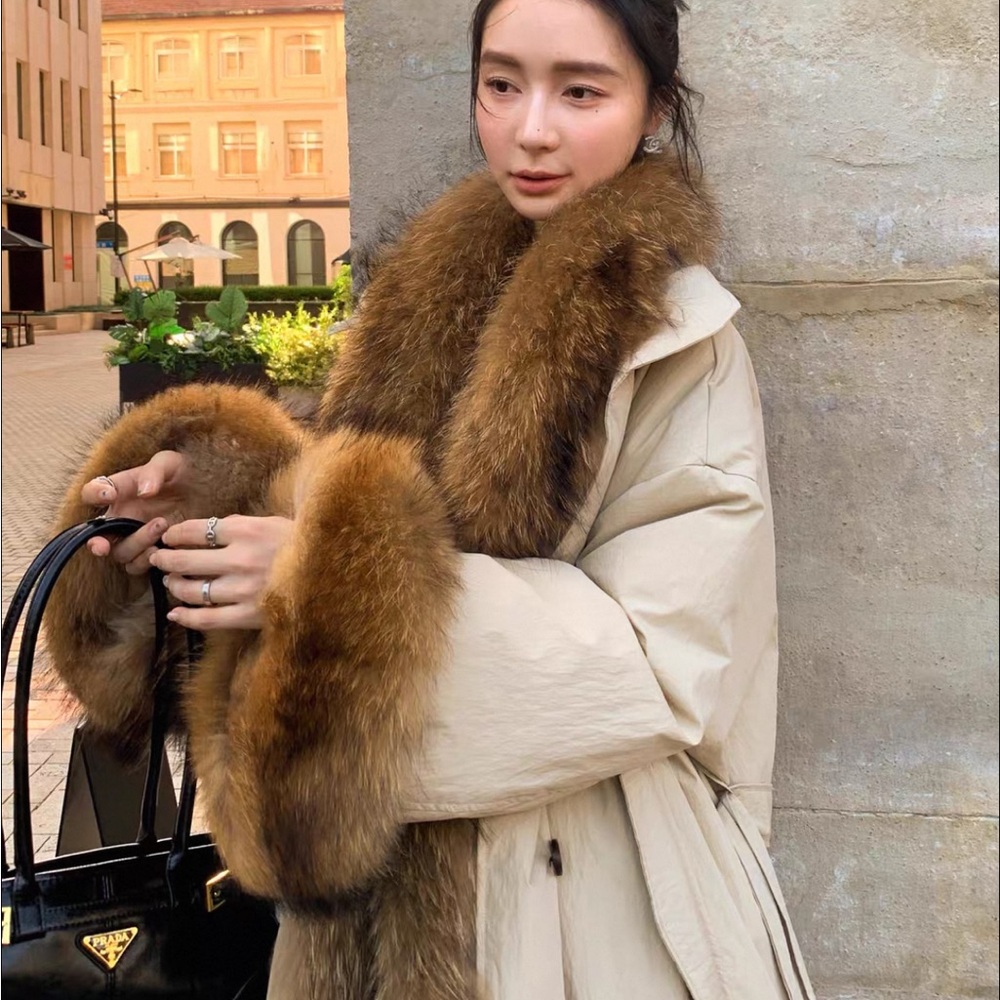 Elegant Coat with Fur Trim goose down